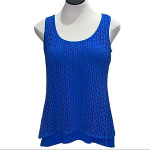 NWT Style & Co Sleeveless NEW Top Blue Eyelet Overlay Hi Low Split Back Size XS